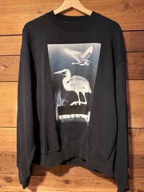 Heron Preston Black Crewneck Sweatshirt with White Heron Graphic